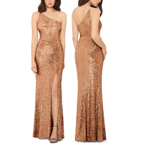 Gold Sequin One Shoulder Formal Prom Dress 6 - Picture 1 of 3